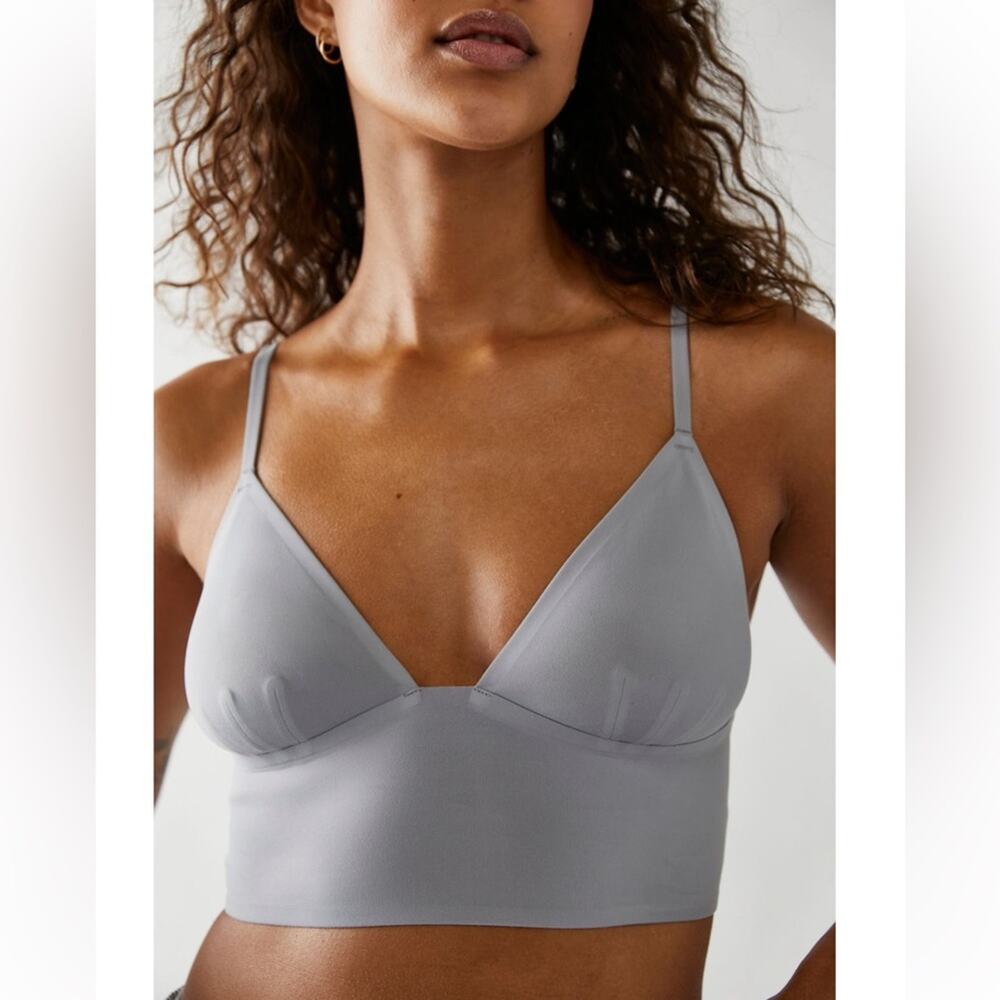 FREE PEOPLE Womens Sage Neo Longline Bralette Size Small Light Steel Blue Grey